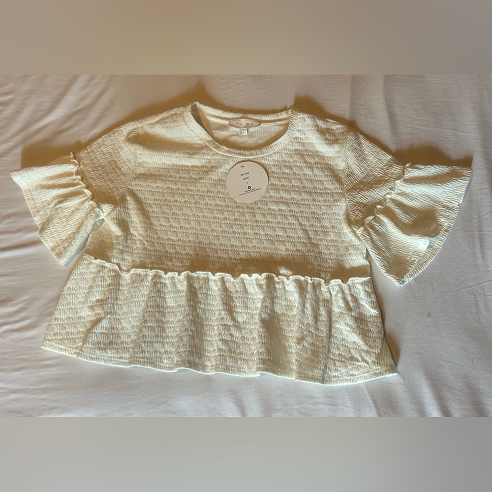 Pink Rose Cream Textured Ruffle Shirt